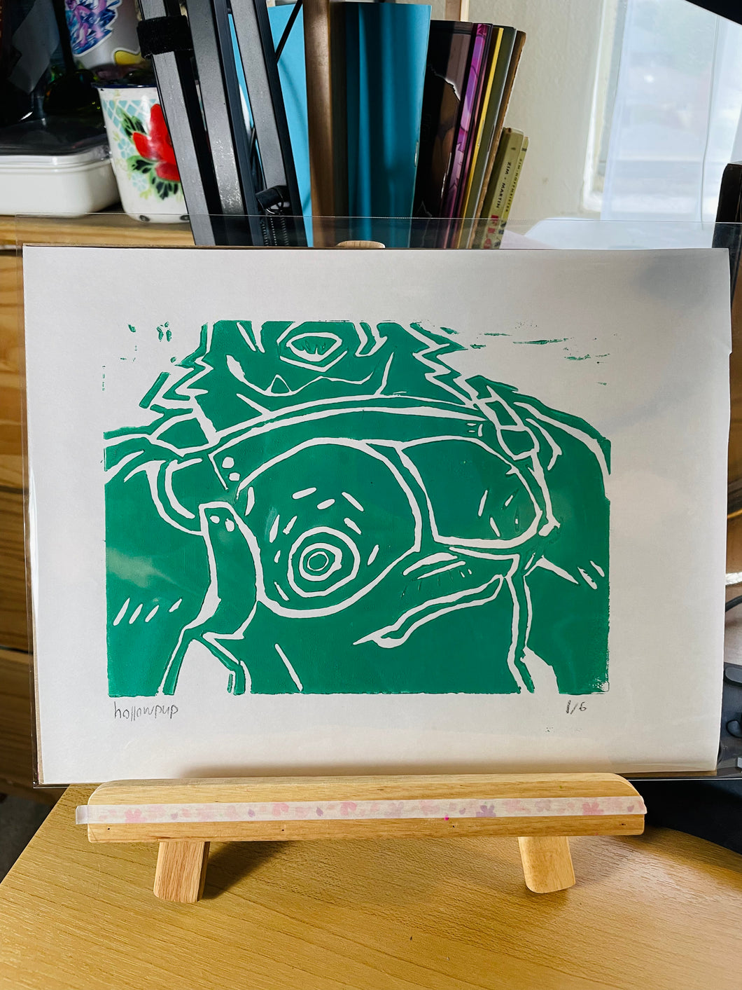 Wolf Chest Linocut - Green