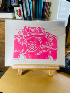 Wolf Chest Linocut - Pink